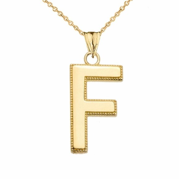 Real Gold Small Initial Letter F Pendant Necklace